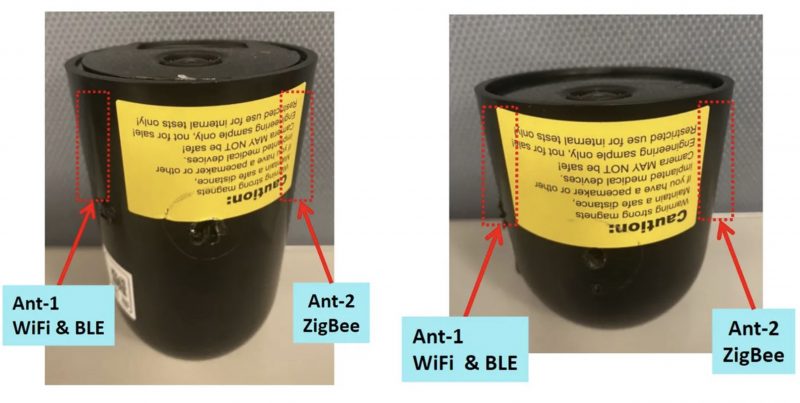 Philips Hue -valvontakameran kaksi erilaista versiota FCC-testiraporttien kuvissa.