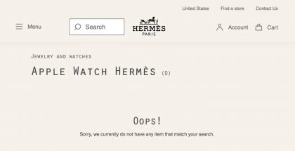 Hermès poisti ainakin toistaiseksi Apple Watch -tiedot verkkosivuiltaan.