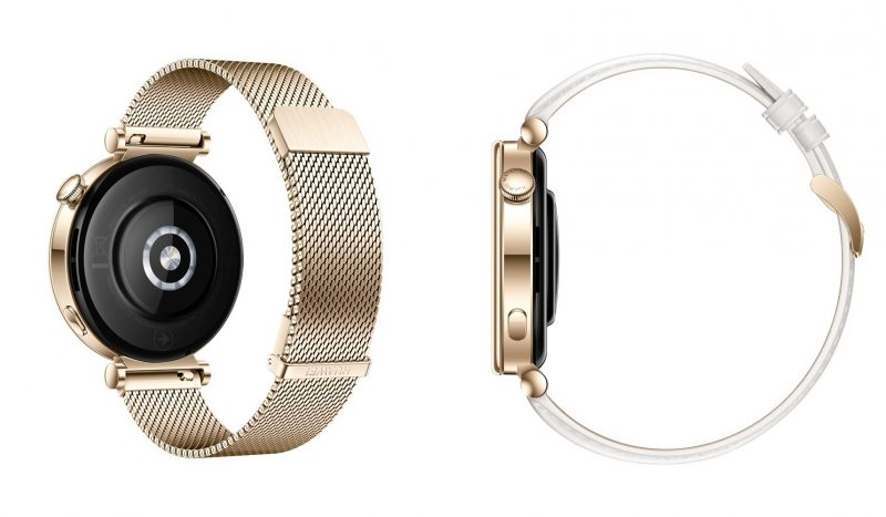 Huawei Watch GT 4:n 41 millimetrin malli takaa ja sivulta kahtena eri tyyliversiona.