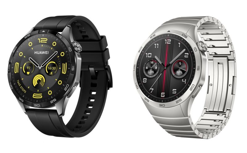 Huawei Watch GT 4:n 46 millimetrin malli kahtena tyyliversiona.