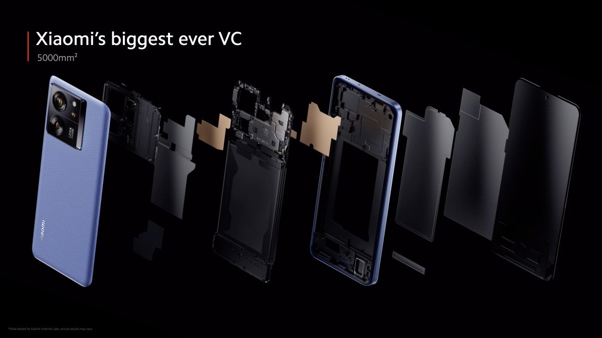 Xiaomi 13T -puhelimissa on Xiaomin suurin, 5 000 neliömillimetrin höyrykammio.