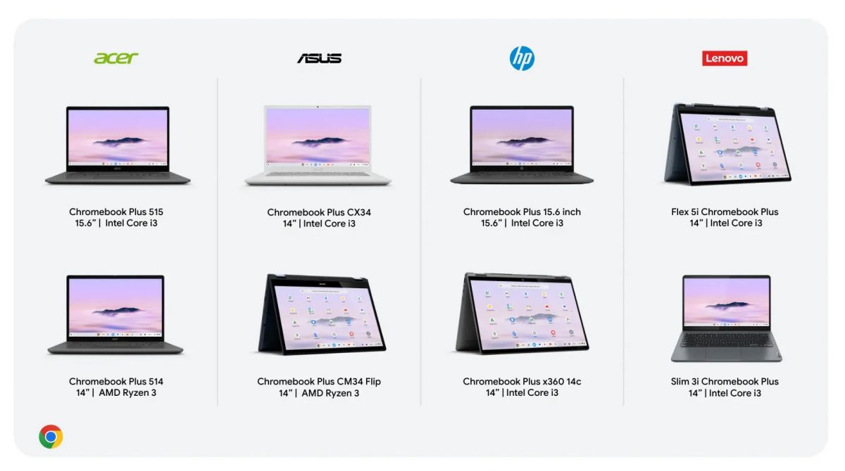 Acerin, Asuksen, HP:n ja Lenovon ensimmäiset Chromebook Plus -läppärit.