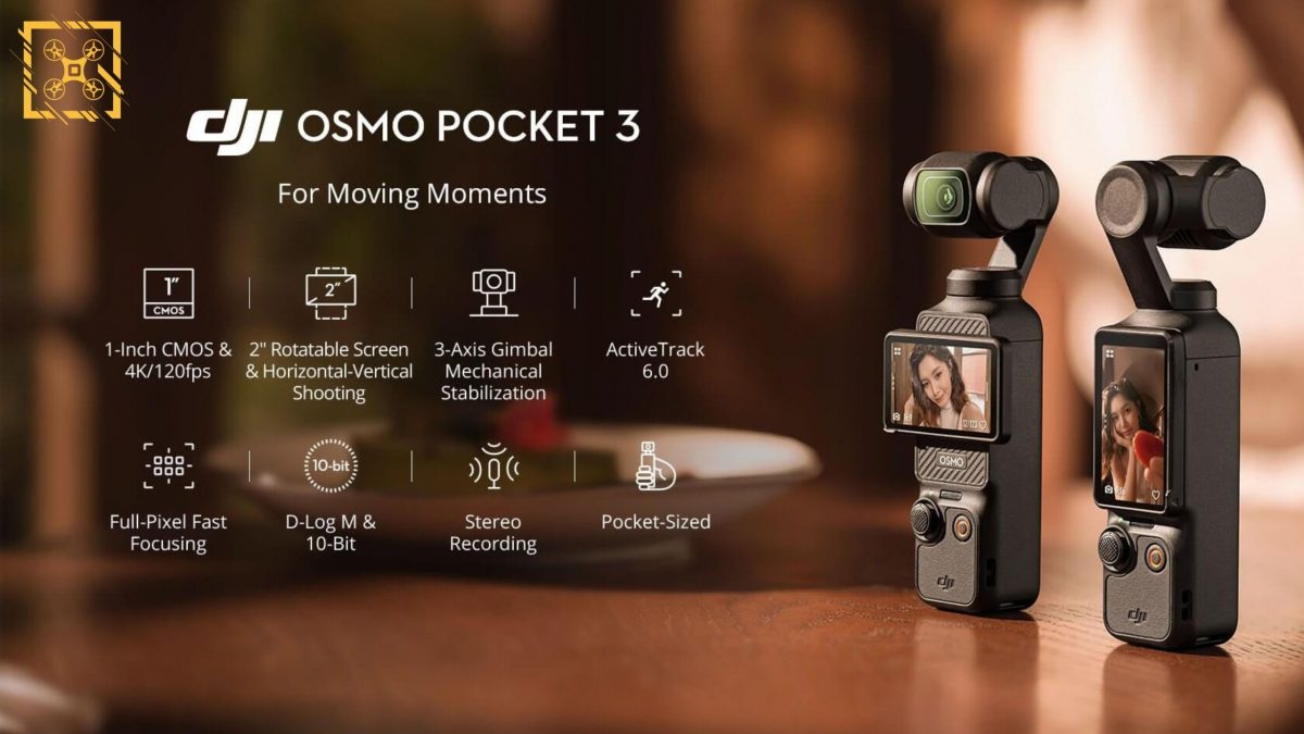 DJI Osmo Pocket 3 ja ominaisuuksia vuotaneessa kuvassa.