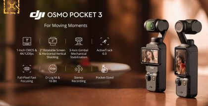 DJI Osmo Pocket 3 ja ominaisuuksia vuotaneessa kuvassa.