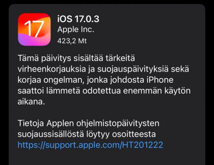iOS 17.0.3 nyt ladattavissa.