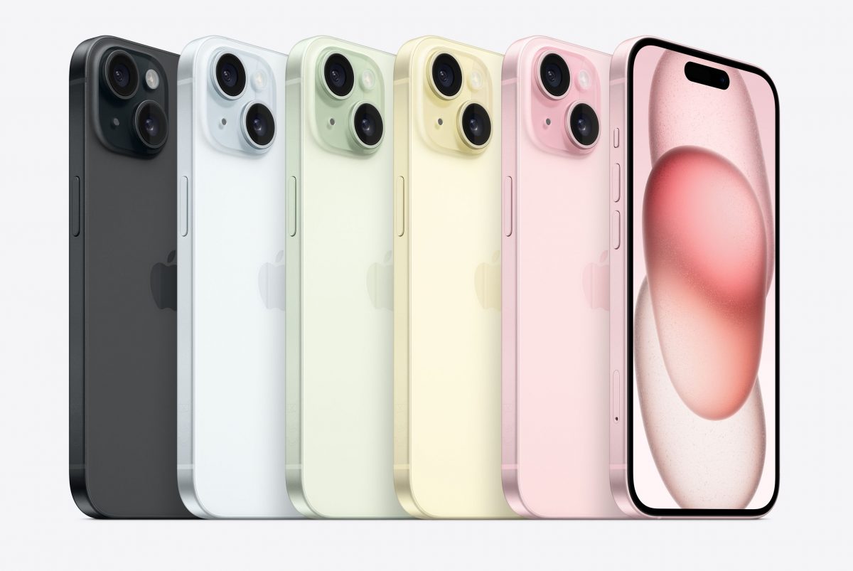 iPhone 15:n ja iPhone 15 Plussan eri värivaihtoehdot.