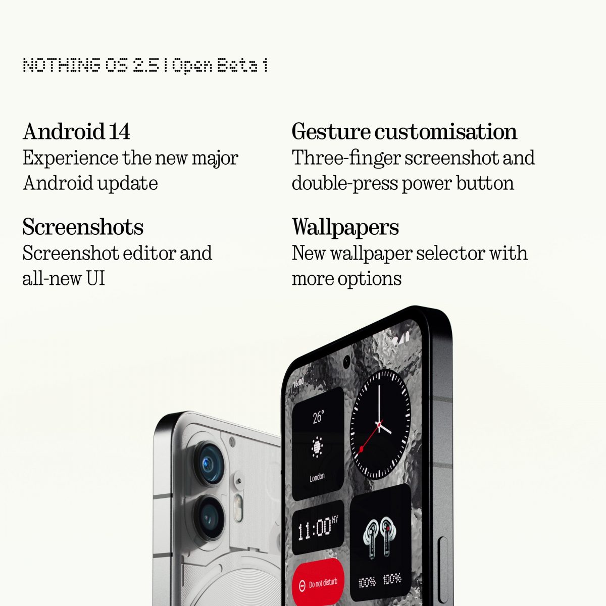 Nothing OS 2.5 tuo Android 14 -käyttöjärjestelmäversion Nothing-älypuhelimiin.