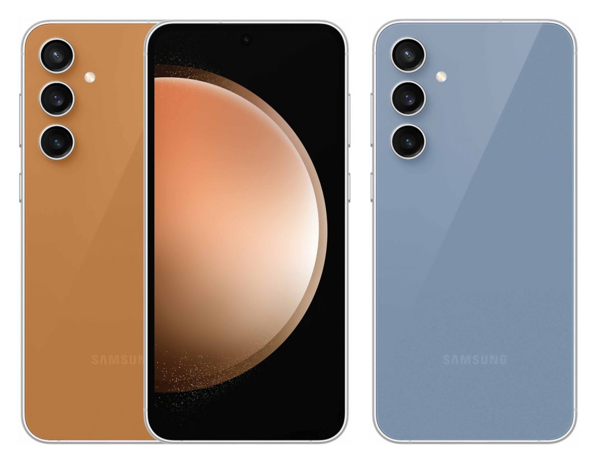 Samsung Galaxy S23 FE:n erikoisvärivaihtoehdot Tangerine ja Indigo.