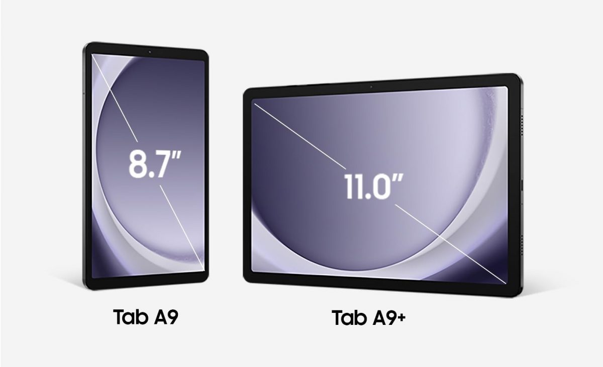 Samsung Galaxy Tab A9 ja A9+ ovat erikokoisia.