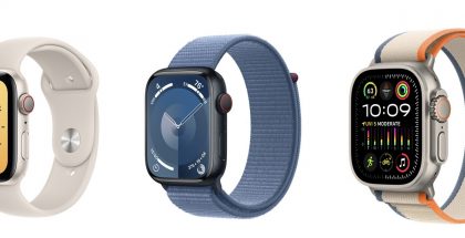 Kuvassa nykyiset Apple Watch SE, Apple Watch Series 9 ja Apple Watch Ultra 2.