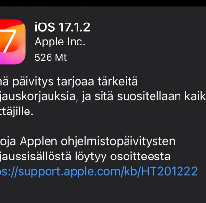 Apple julkaisi tärkeitä tietoturvapäivityksiä – iOS ja iPadOS 17.1.2 sekä macOS Sonoma 14.1.2 nyt ladattavissa