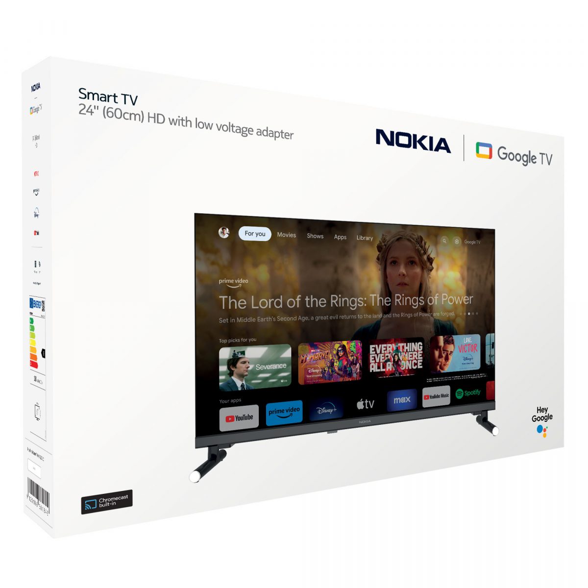Nokia Google TV 24" HD 12V -malli toimii myös 12 voltin jännitteellä.