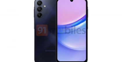 Samsung Galaxy A15 5G tummansinisenä. Kuva: 91mobiles.
