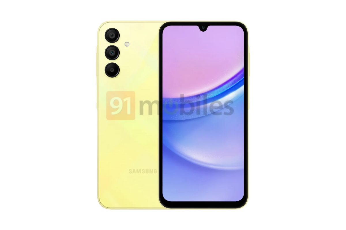 Samsung Galaxy A15 5G keltaisena. Kuva: 91mobiles.