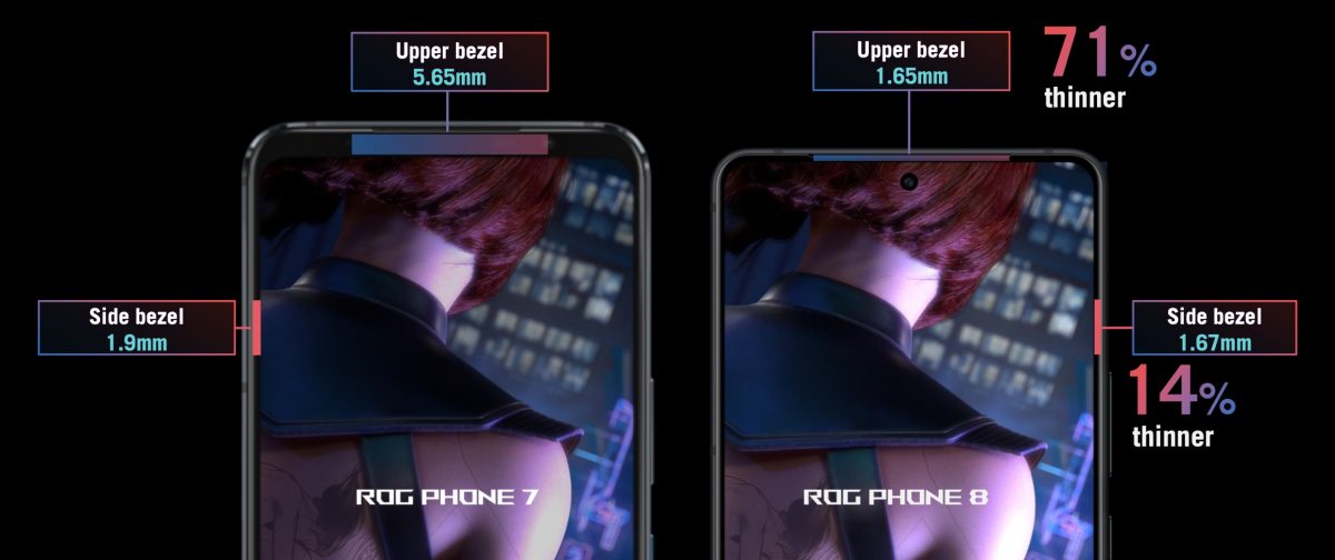 ROG Phone 8 -puhelimissa on kavennettu reunuksia näytön ympärillä.
