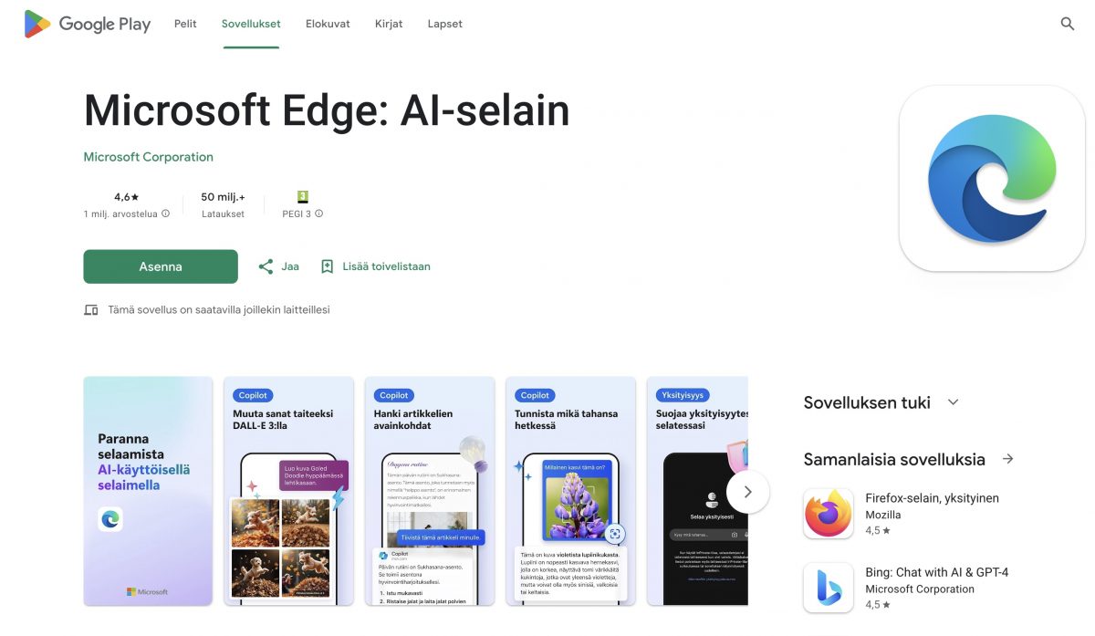 Microsoft Edge on nyt AI-selain.