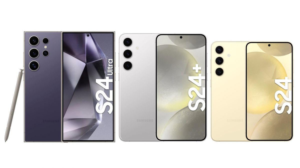 Samsung Galaxy S24 Ultra, Galaxy S24+ ja Galaxy S24 aiemmin vuotaneissa kuvissa.