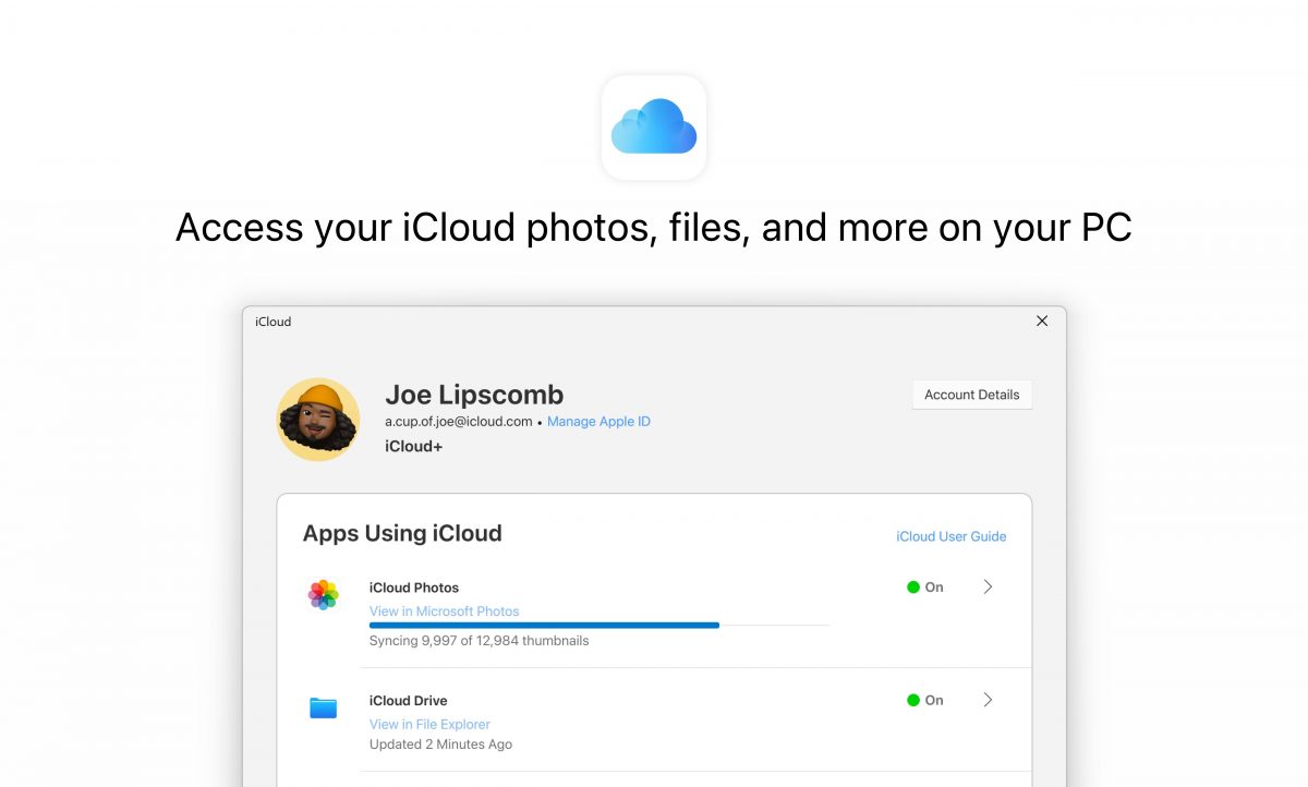 iCloud-sovellus mahdollistaa Applen pilvipalvelun käytön Windowsilla.