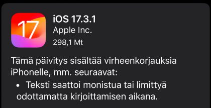 iOS 17.3.1 on nyt ladattavissa.