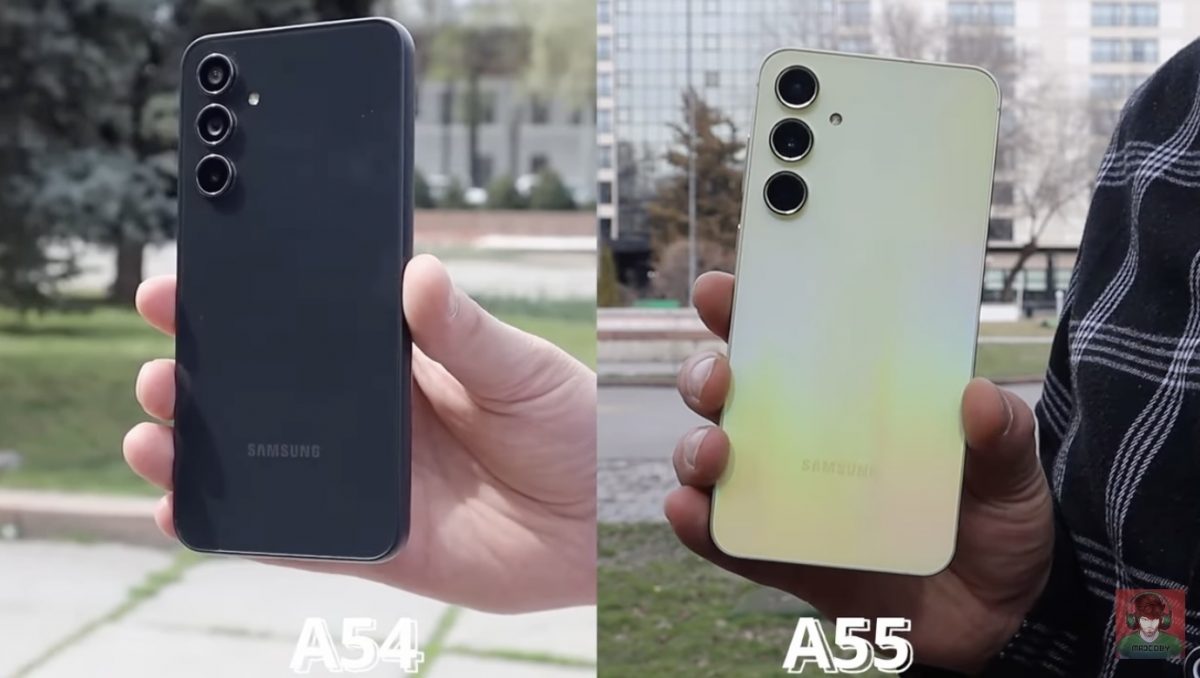Galaxy A54 5G ja Galaxy A55 5G näyttävät nopealla vilkaisulla samanlaisilta takaa.