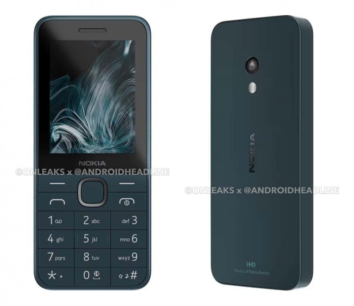 Nokia 225 4G (2024) tummana sinivihreänä värinä. Kuva: OnLeaks / Android Headlines.