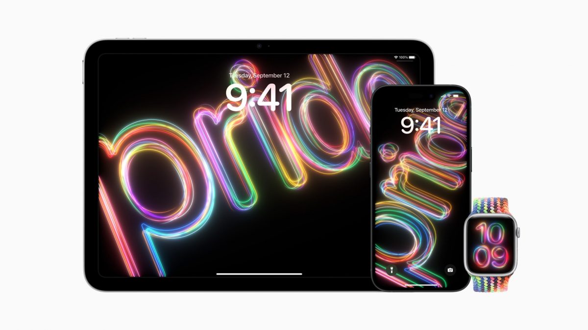 Applen uudet vuoden 2024 Pride-taustakuvat, -kellotaulu sekä -ranneke.