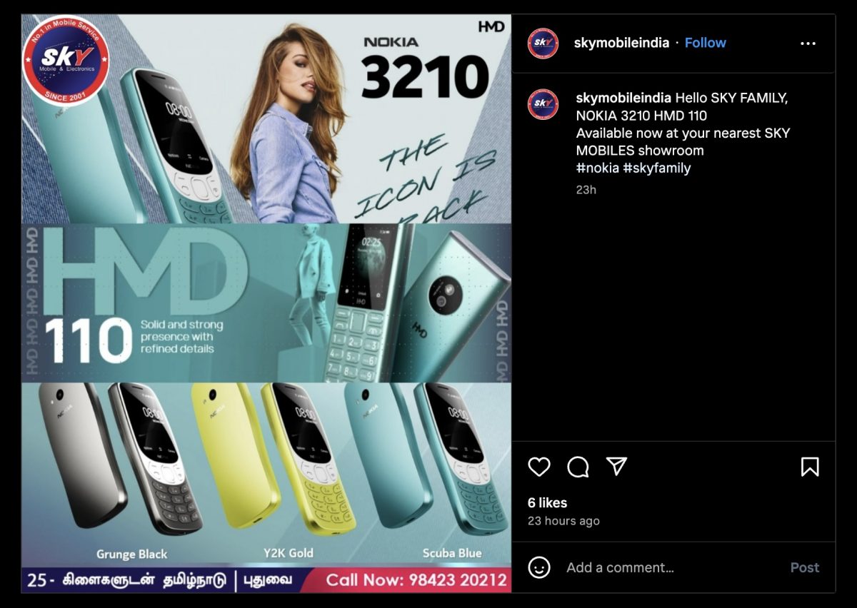 HMD 110:n mainoskuva osana Sky Mobilen Instagram-julkaisua.