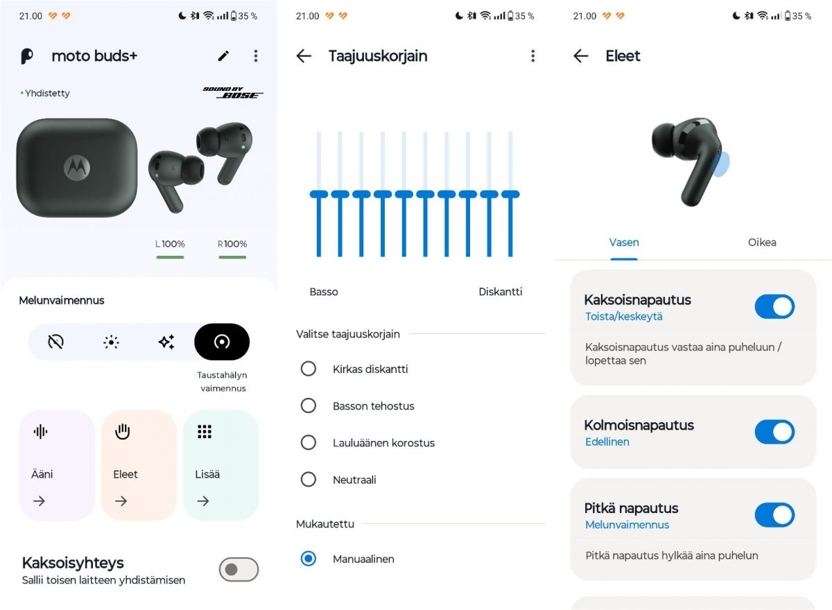 Moto Buds -hallintasovellus tarjoaa taajuuskorjaimen ja tuttuja asetuksia.