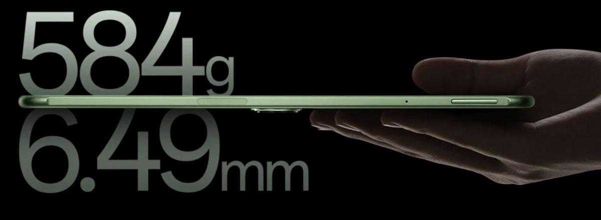 OnePlus Padin paksuus on 6,49 millimetriä ja paino 584 grammaa.