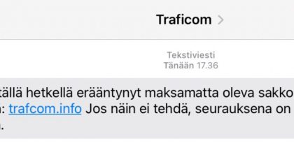 Traficomin kesällä julkaisema esimerkkikuva huijausviestistä.