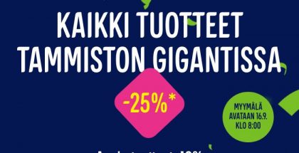 Gigantti Tammistossa juhlitaan maanantaina 16. syyskuuta synttäreitä 25 prosentin alennuksella.