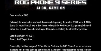 Asus ROG Phone 9 -julkistus tapahtuu 19. marraskuuta.