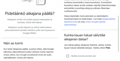Aikajanan asetukset Google Mapsissa.