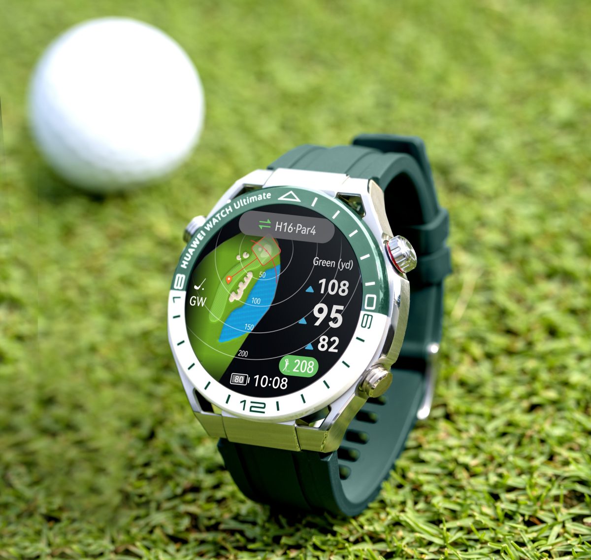 Huawei Watch Ultimate Green Editionin yhteydessä kello päivittyy myös uusilla golftoiminnoilla.