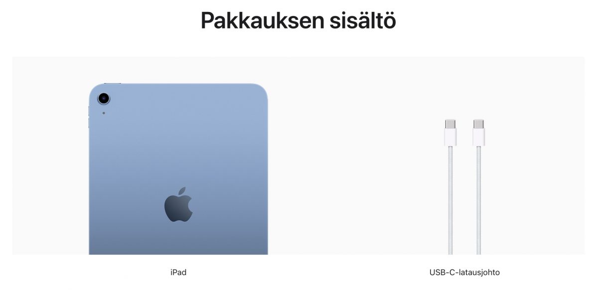 iPadin myyntipakkaus ei enää sisällä laturia.