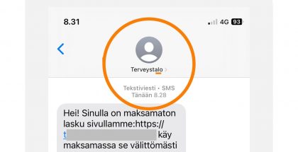 Näin Terveystalon nimissä huijataan. Pieni l-kirjain on korvattu isolla i-kirjaimella lähettäjätunnuksessa. Kuva: Kyberturvallisuuskeskus.