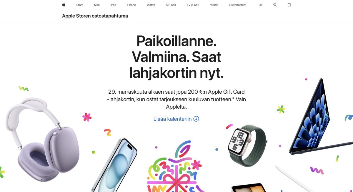 Apple tarjoaa 29. marraskuuta alkaen kaupan päälle lahjakortteja sen verkkokaupan asiakkaille.