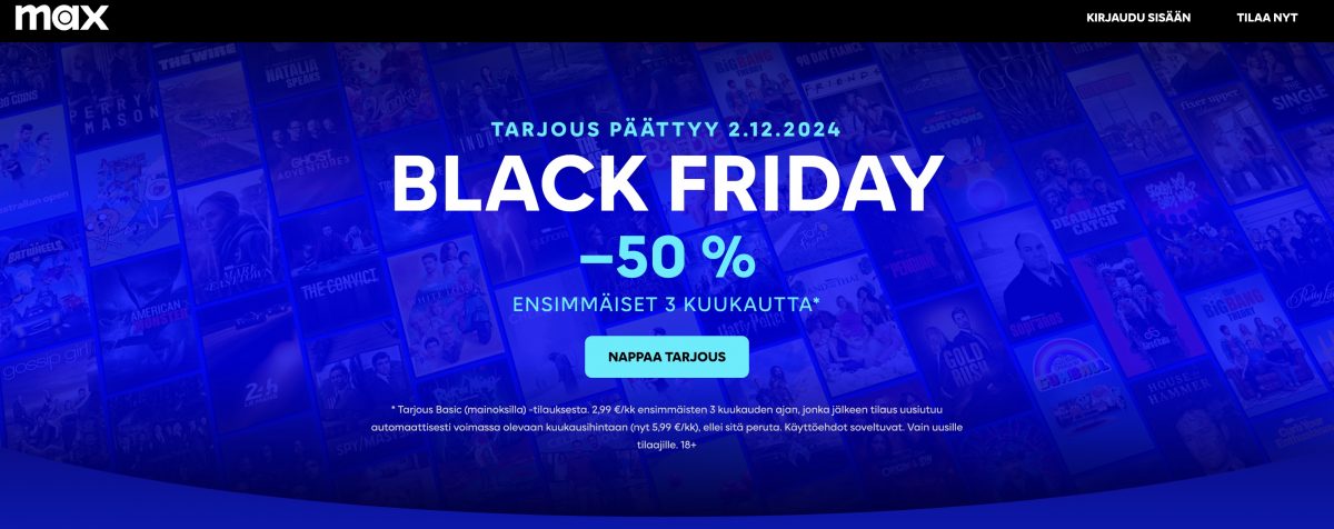 Max-suoratoistopalvelusta on tarjolla Black Friday -alennus.