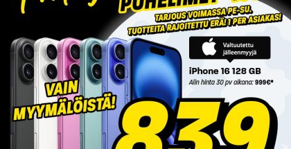 Veikon Kone tarjoaa kaikki iPhone 16 -puhelimet 160 euron alennuksella.