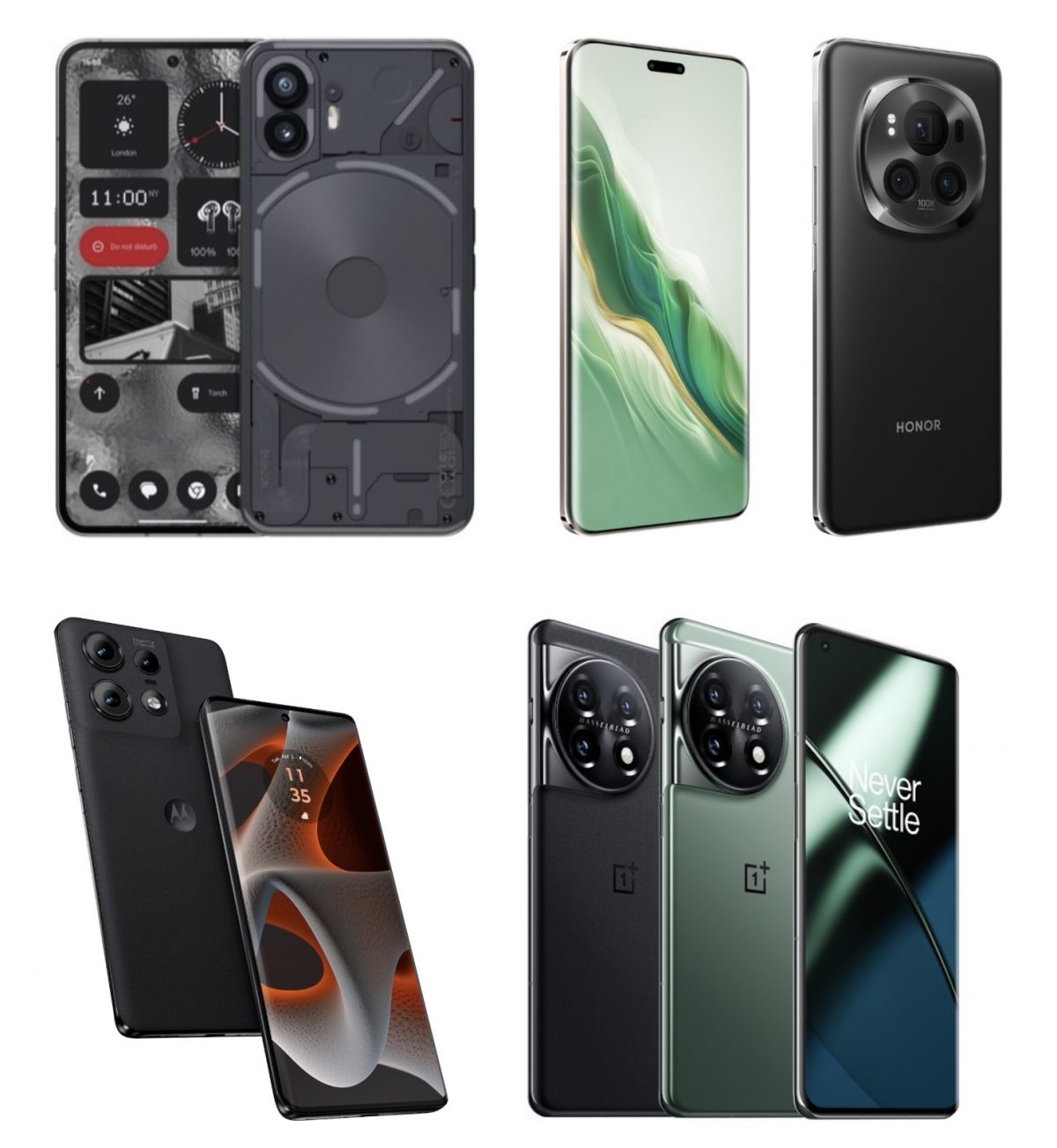 Nothing Phone (2), Honor Magic6 Pro, Motorola Edge 50 Pro ja OnePlus 11.