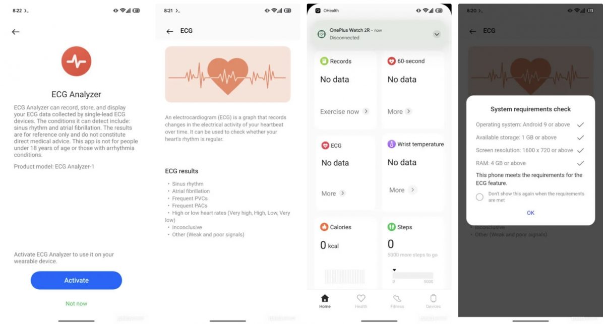 EKG-mittauksen tietoja OHealthissa. Kuvat: Android Authority.