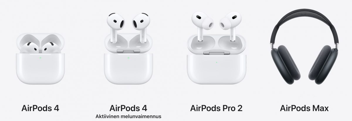 Applen nykyinen AirPods-mallisto.