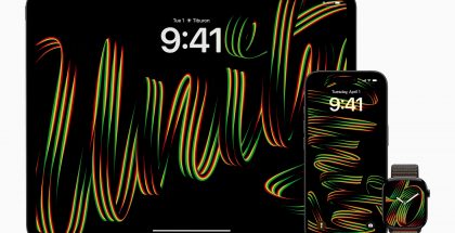 Unity Rhythm -taustakuvat iPhonessa ja iPadissa sekä kellotaulu ja ranneke Apple Watchissa.