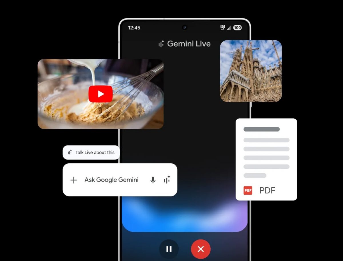 Gemini Live -tilassa voi nyt kysyä kuvista, tiedostoista ja YouTube-videoista.