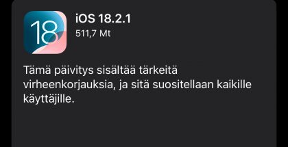 iOS 18.2.1 on nyt ladattavissa.