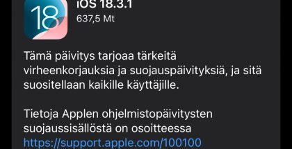 iOS 18.3.1 on nyt ladattavissa.