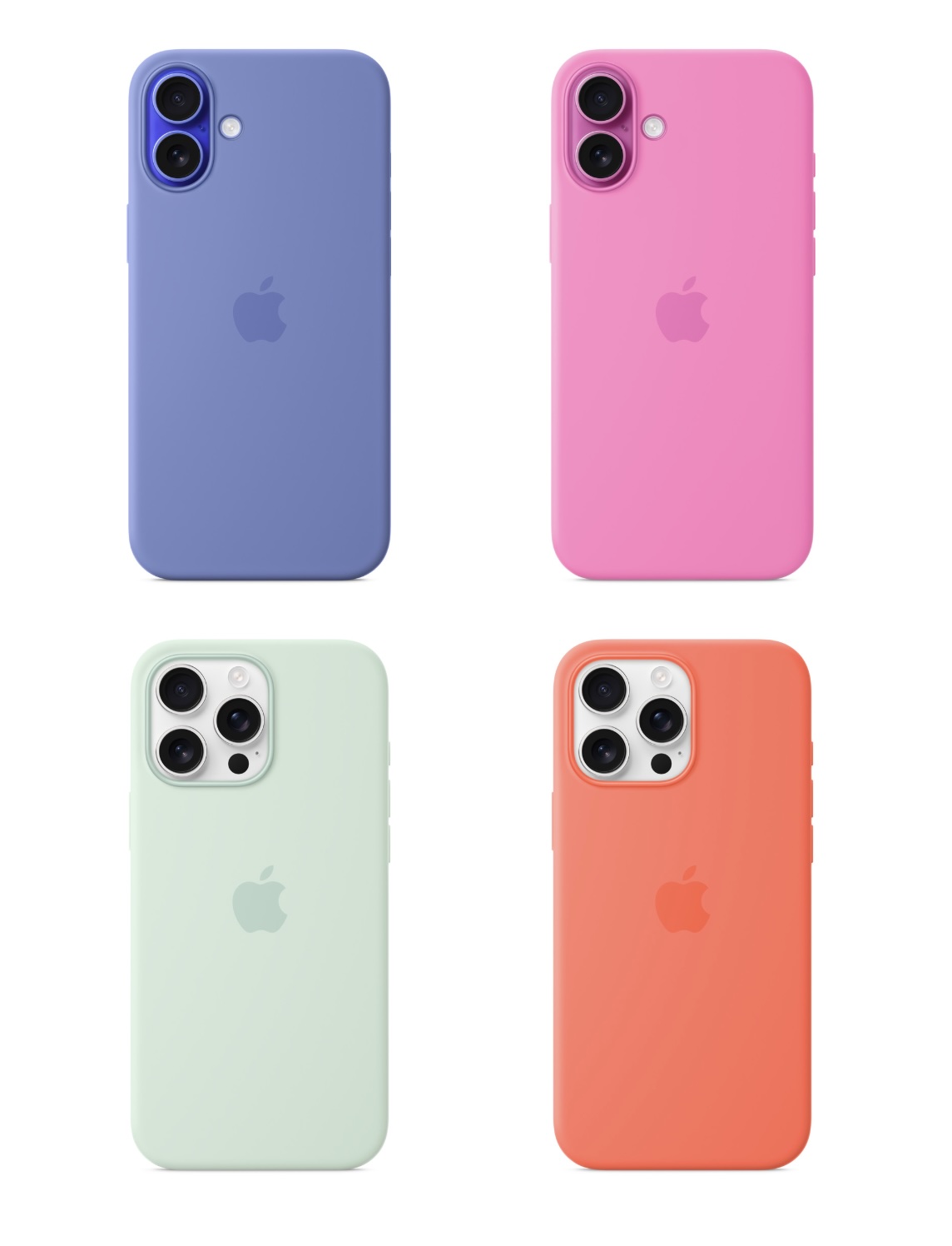 Kevään 2025 uudet värit iPhone 16 -puhelinten silikonikuoresta.