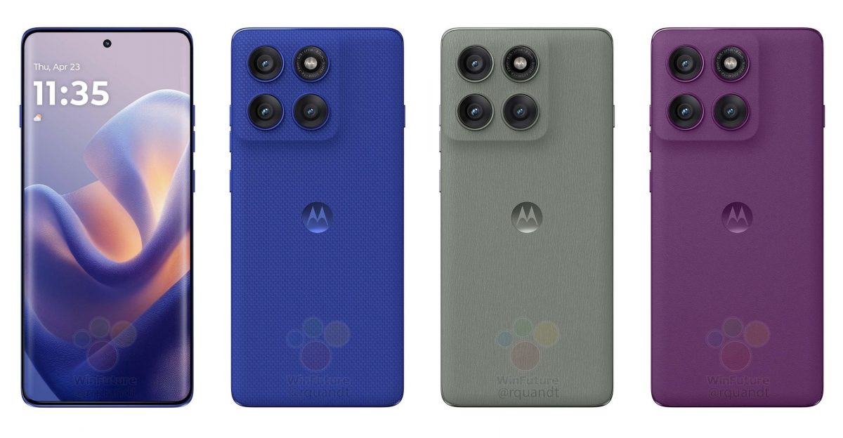 Tuleva Motorola-puhelin, mahdollisesti Edge 60 Pro, eri värivaihtoehtoina. Kuva: WinFuture.de.