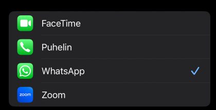 WhatsAppin voi nyt valita oletussovellukseksi iPhonessa puhelujen ja erikseen viestien osalta.