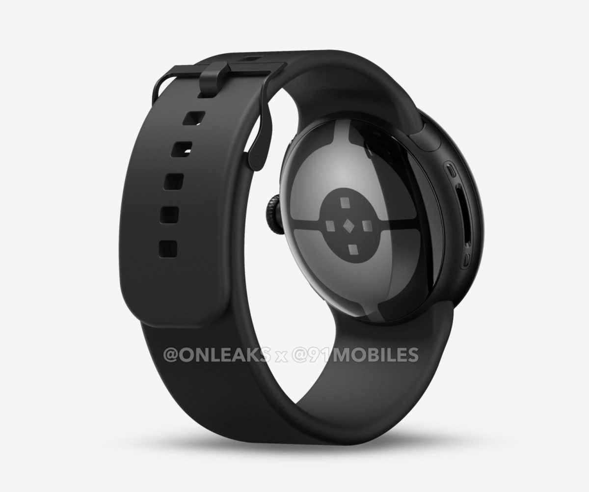 Google Pixel Watch 4:n mallinnos takaa. Kuva: OnLeaks / 91mobiles.